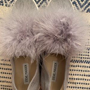 Gray Steve Madden shoes with Pom poms! Barely worn and so cute